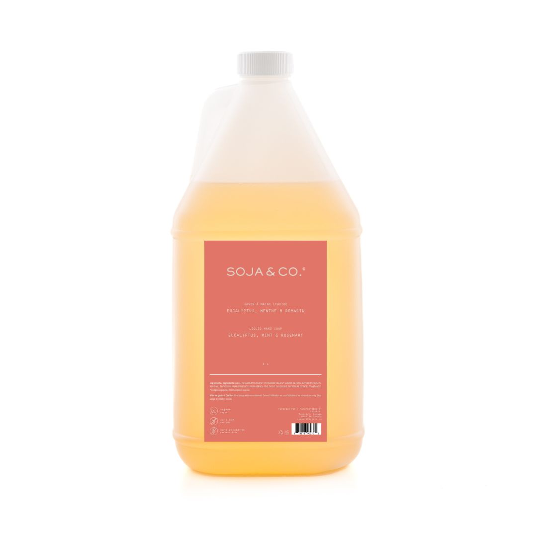 Recharge de savon à mains SOJA&CO. au parfum d’eucalyptus, menthe et romarin, format 4 L