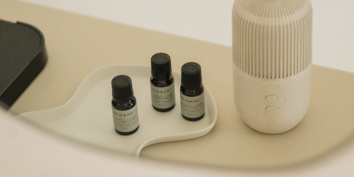 Trio huiles essentielles SOJA&CO., pot ambré réutilisable