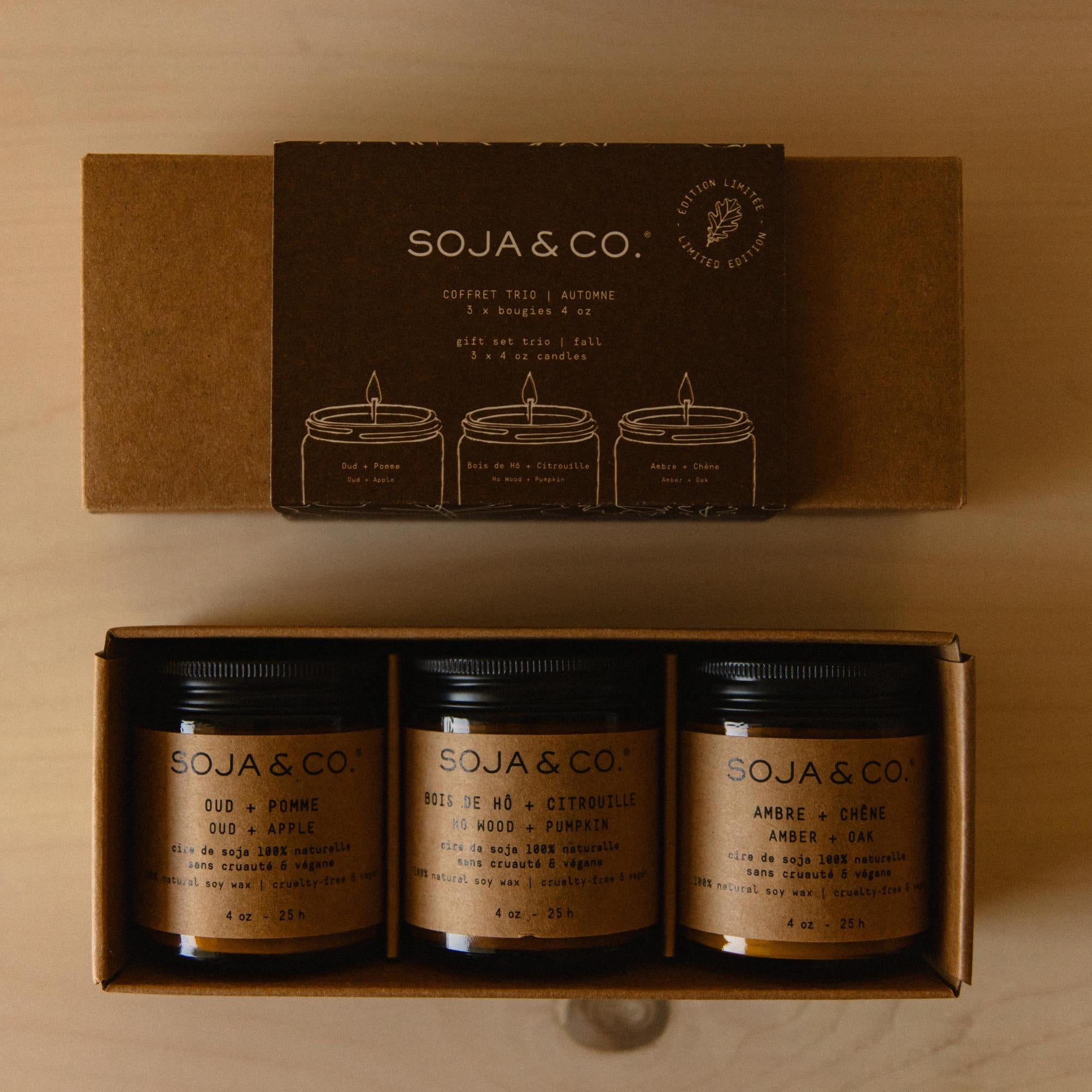 Coffret trio automne SOJA&CO., pot ambré réutilisable
