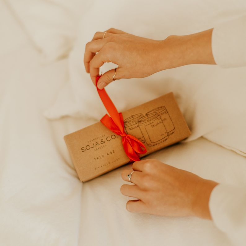 Coffret chandelle de cire de soja naturelle SOJA&CO., pot ambré réutilisable