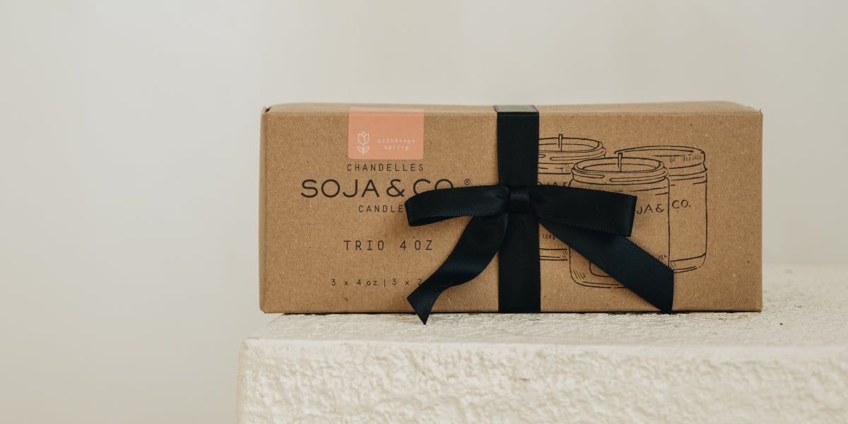 Trio de chandelle de cire de soja naturelle SOJA&CO., pot ambré réutilisable