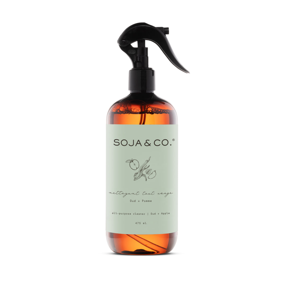 Nettoyant tout usage SOJA&CO. parfum oud et pomme, contenant ambré réutilisable