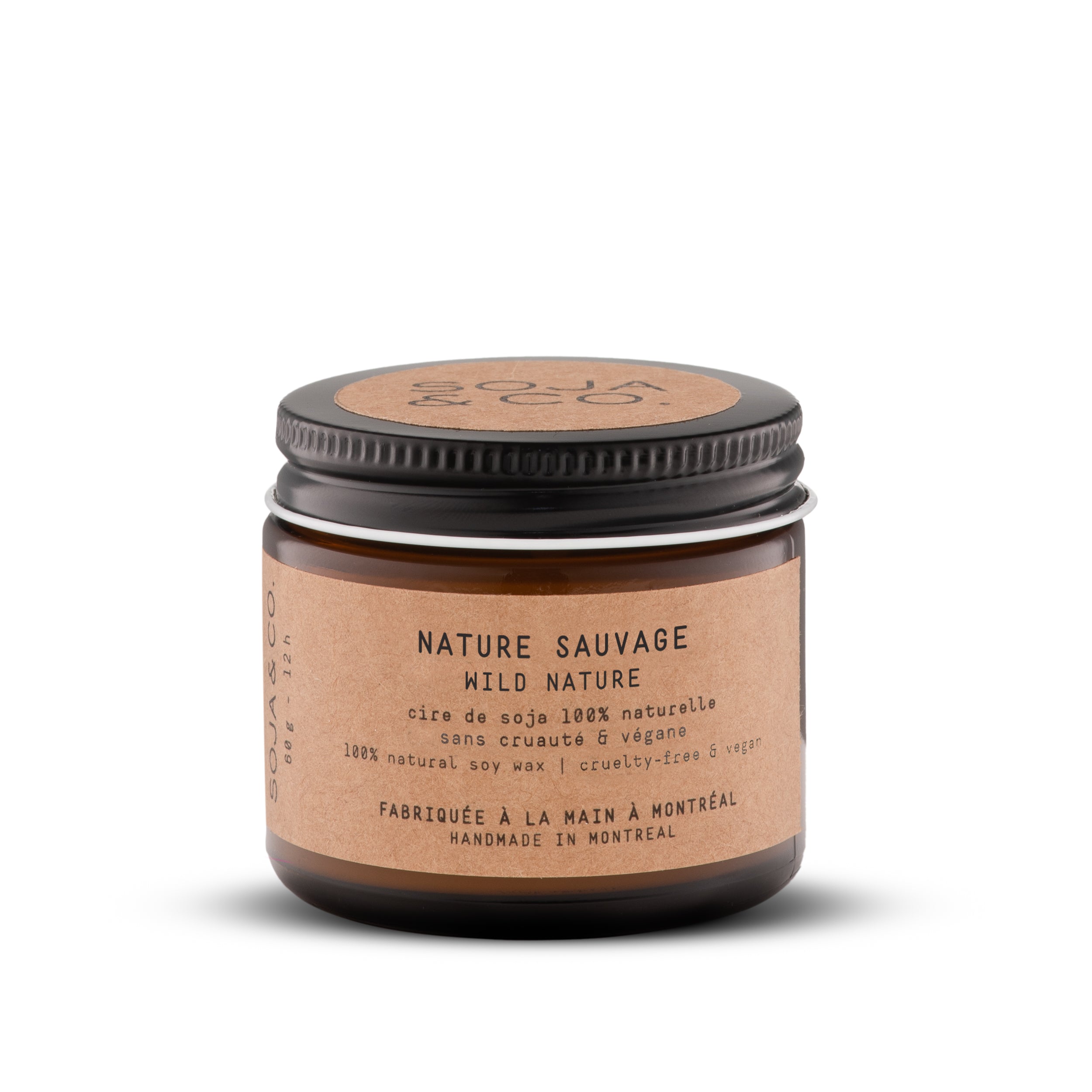 Chandelle en cire de soja naturelle SOJA&CO. nature sauvage, pot ambré réutilisable
