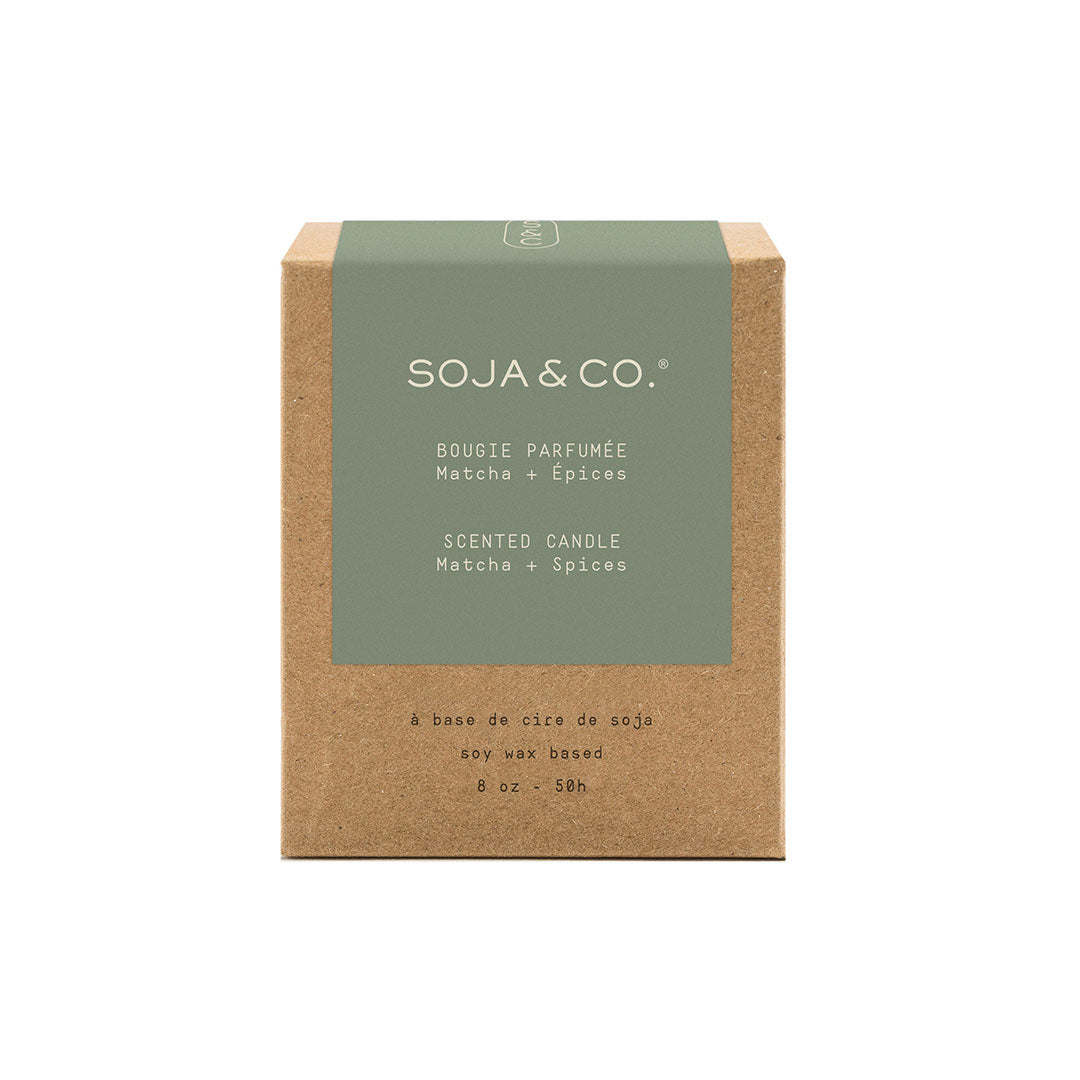 Boite bougie 8 oz Matcha &amp; Épices - SOJA&amp;CO.