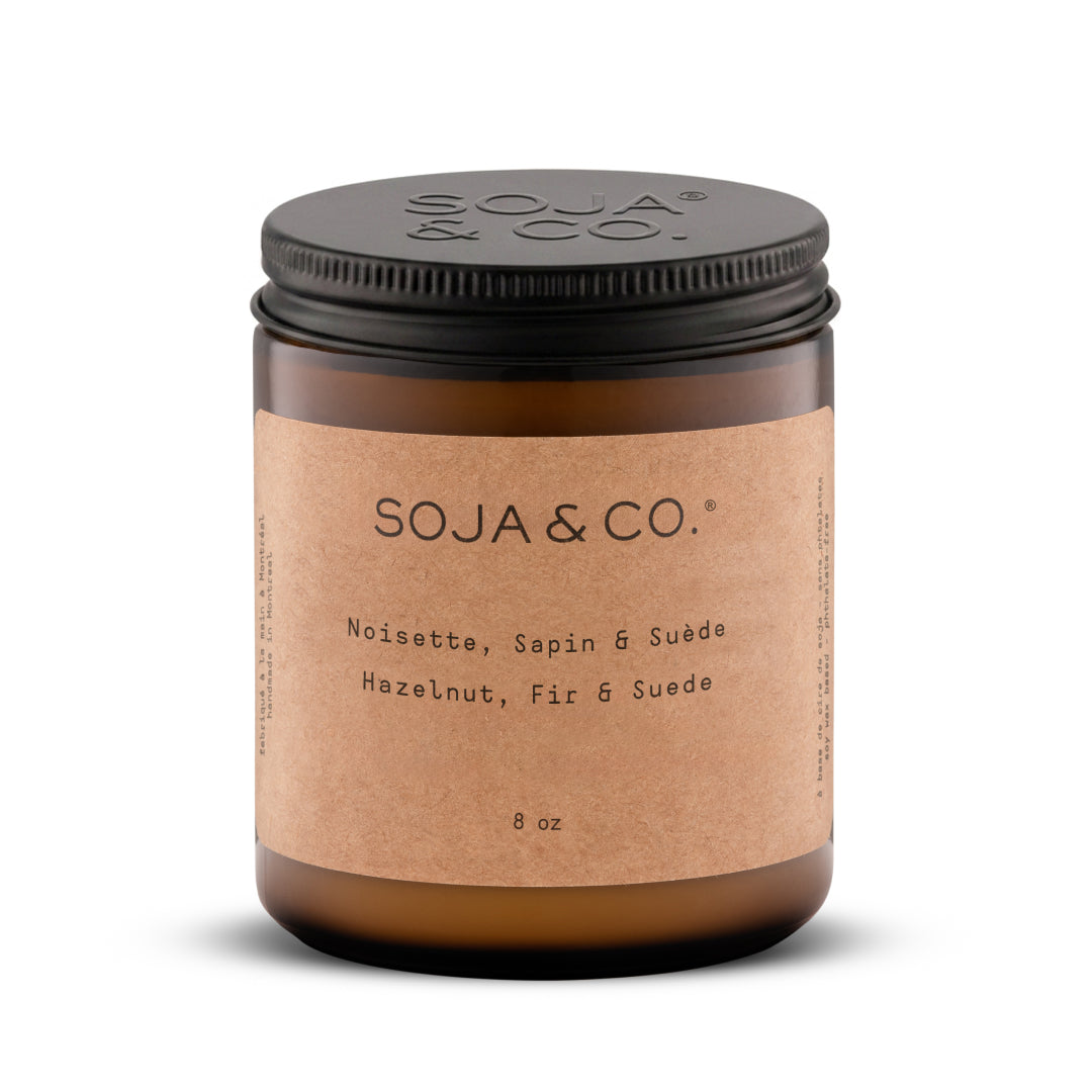 bougie 8 oz noisette, sapin & suède SOJA&CO.