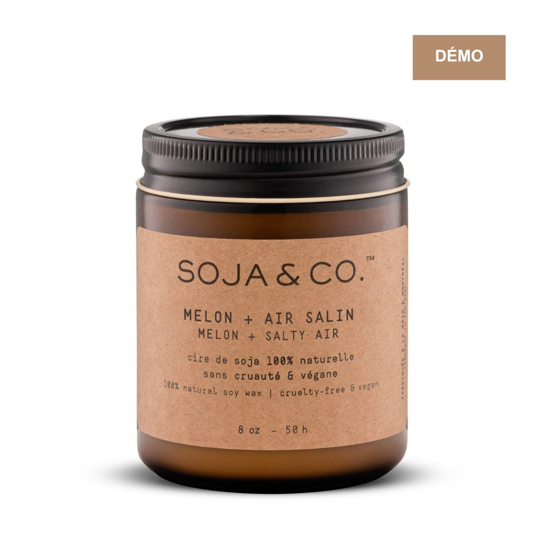 Chandelle en cire de soja SOJA&CO. melon et air salin, pot en verre de 8 oz