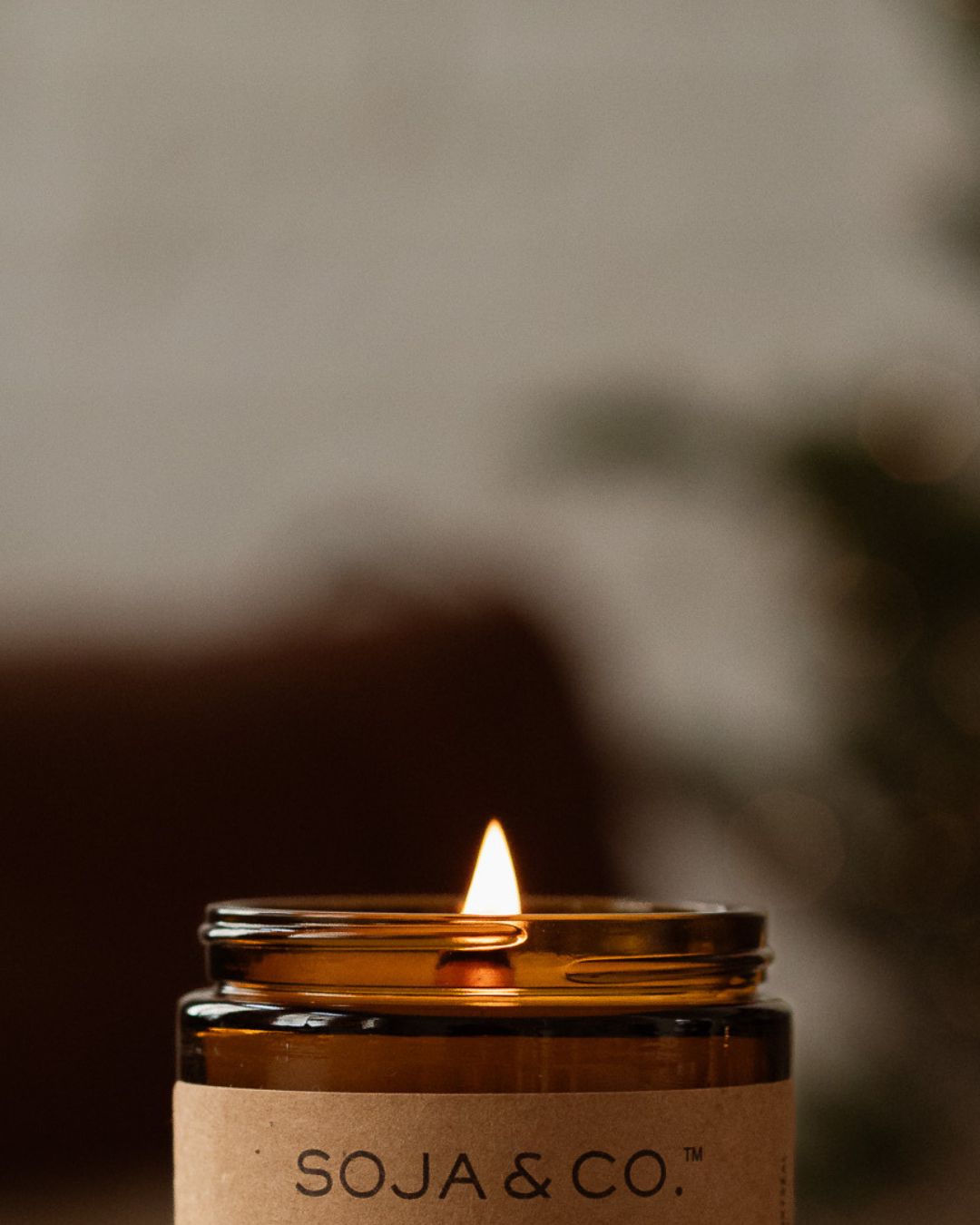 Chandelle de cire de soja naturelle, pot ambré réutilisable