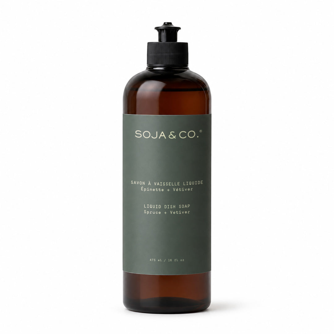 savon à vaisselle liquide 475 ml épinette + vétiver SOJA&amp;CO.