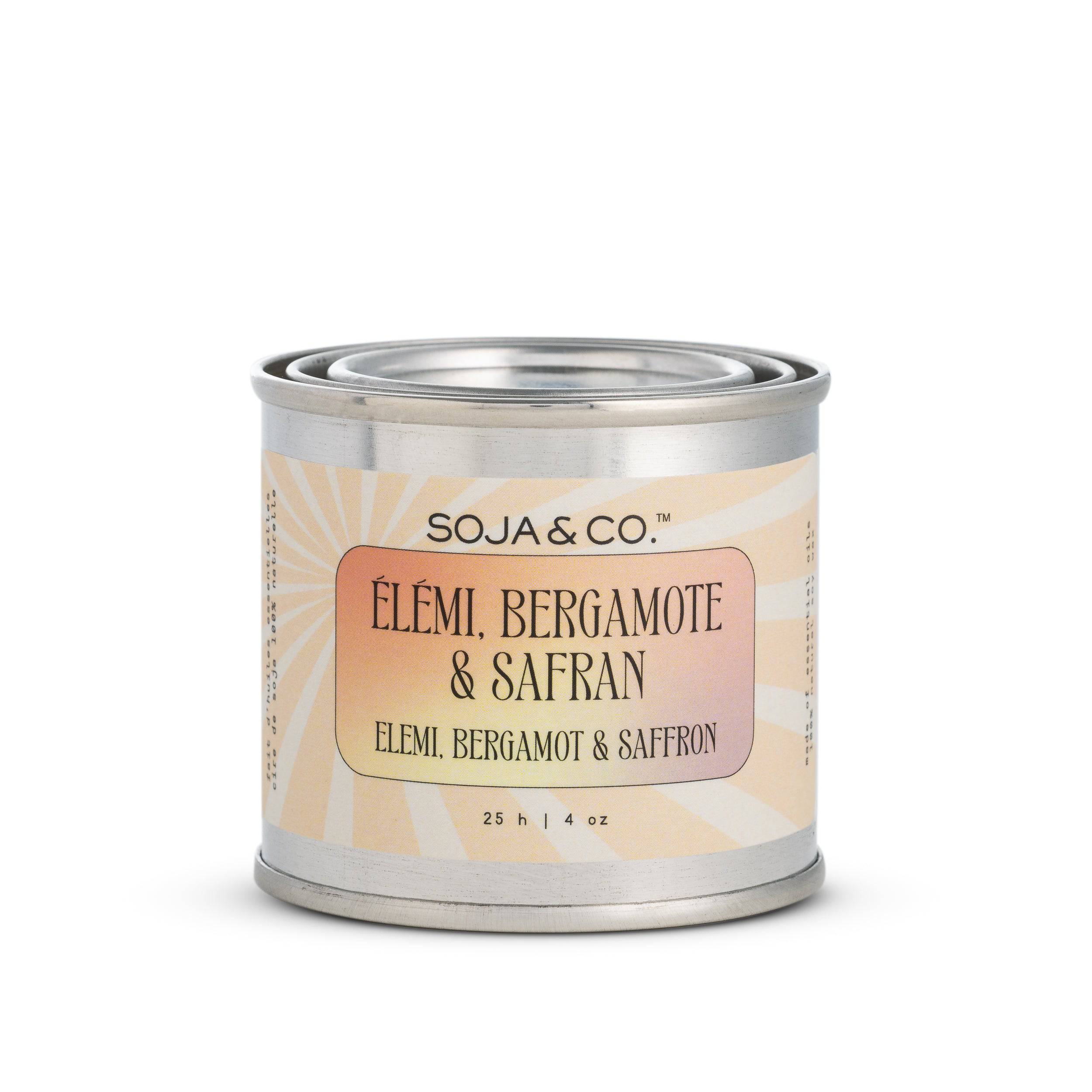 Bougie | Élémi, Bergamote &amp; Safran (pot en fer blanc) - SOJA&amp;CO. ™